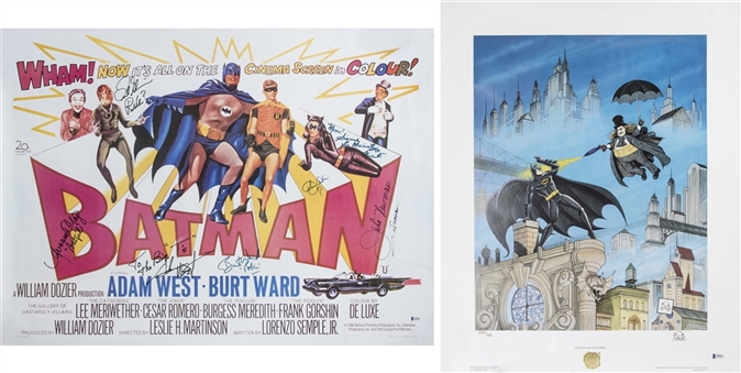 Lot of (2) Batman Single/Multi Signed Posters Including Cast Signed Movie Poster With 7 Signatures & Bob Kane Signed Litho (Beckett)